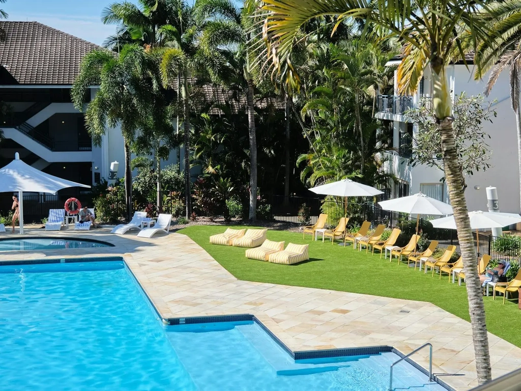 Overhead view of the resorts main pool
