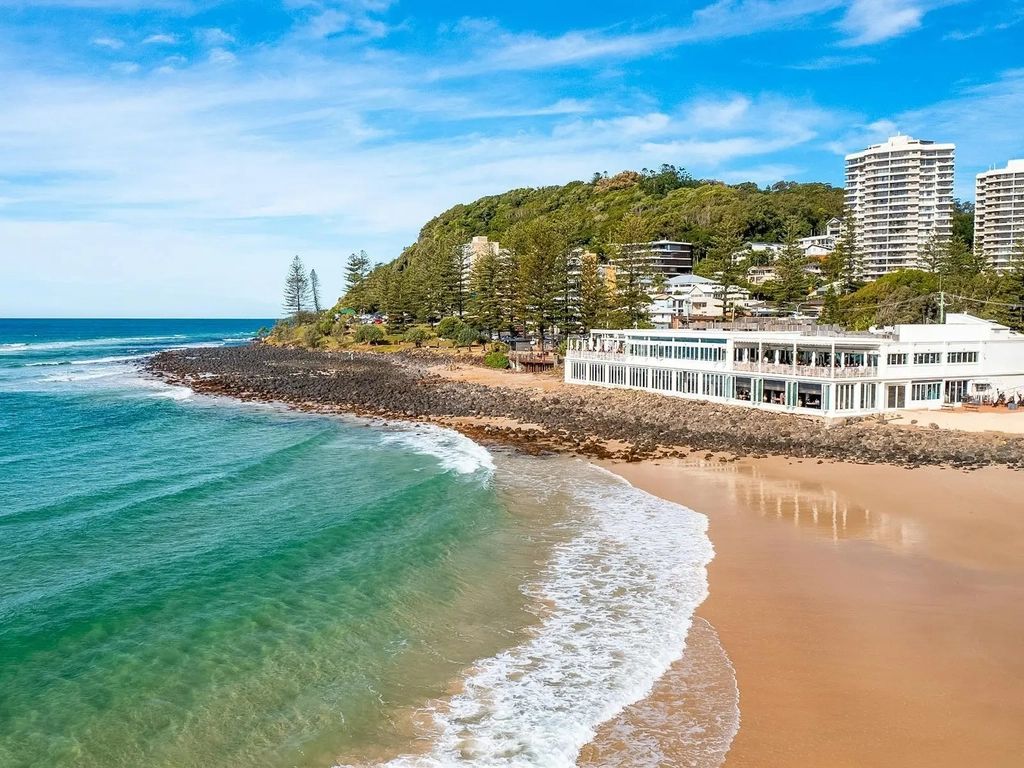 Aerial of Burleigh Beach and headland