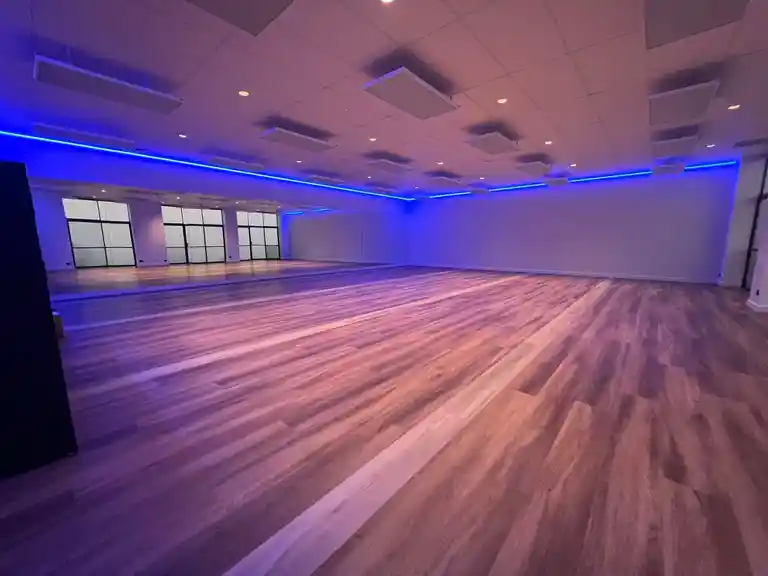 Studio proper showing blue lighting effect and infrared panels