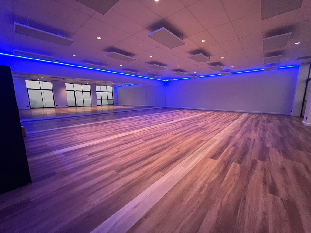 Studio proper showing blue lighting effect and infrared panels
