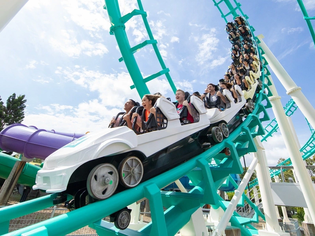 People riding on rollercoaster at Dreamworld theme park