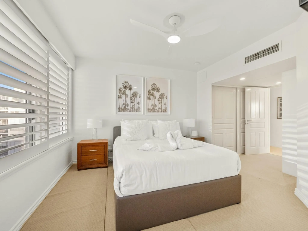 Master bedroom with king bed and ocean outlook