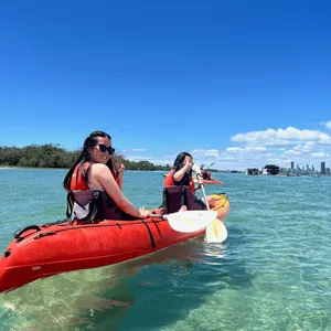 Kayaking though the crystal waters of Wave break Island, Gold Coast