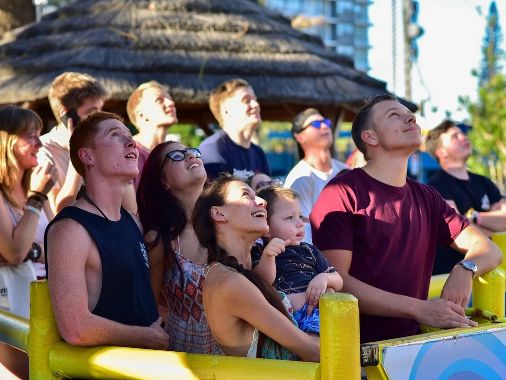 The crowd forms to view the ride in action.