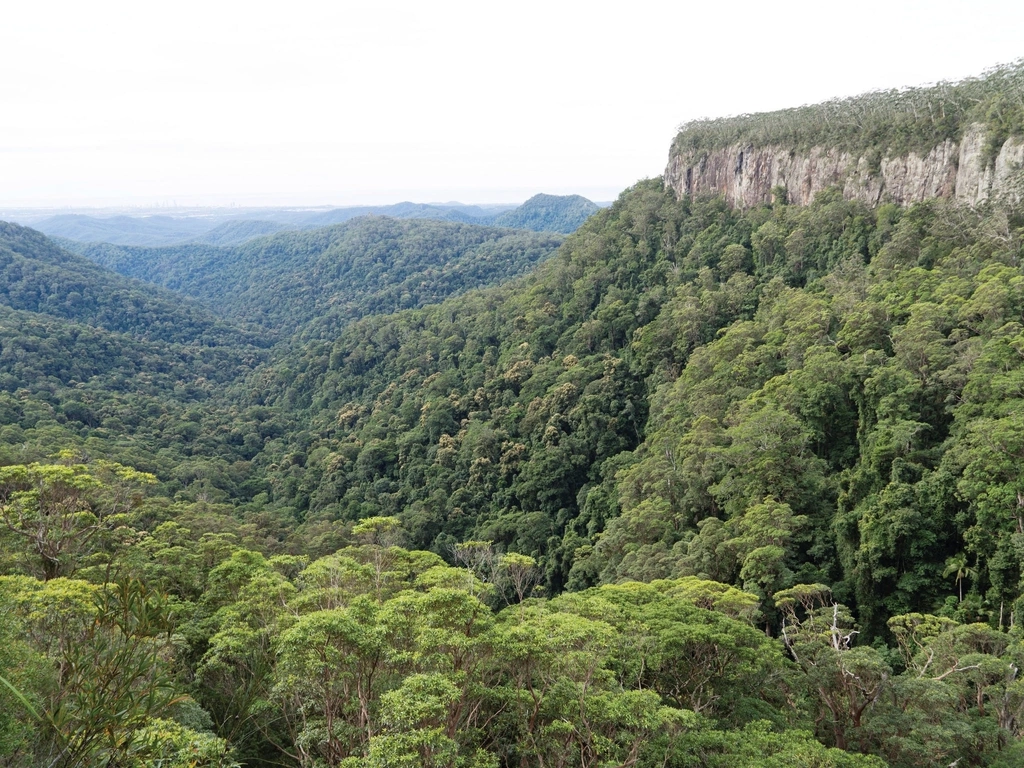 View of plateau, valley and mountains.