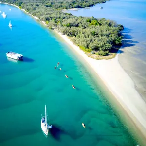 Kayaking though the crystal waters of Wave break Island, Gold Coast