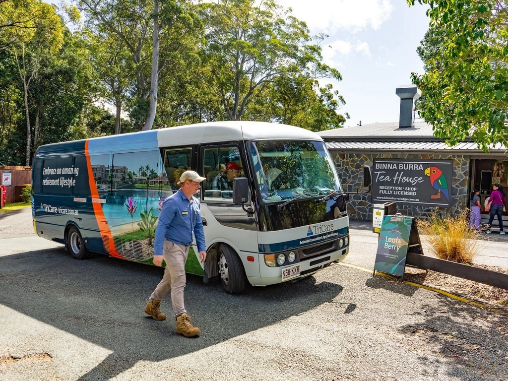 An image of a bus group arriving at Binna Burra for planned activities