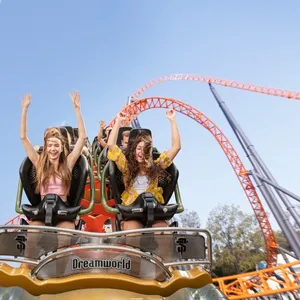 Two teens riding the Steel Taipan rollercoaster at Dreamworld