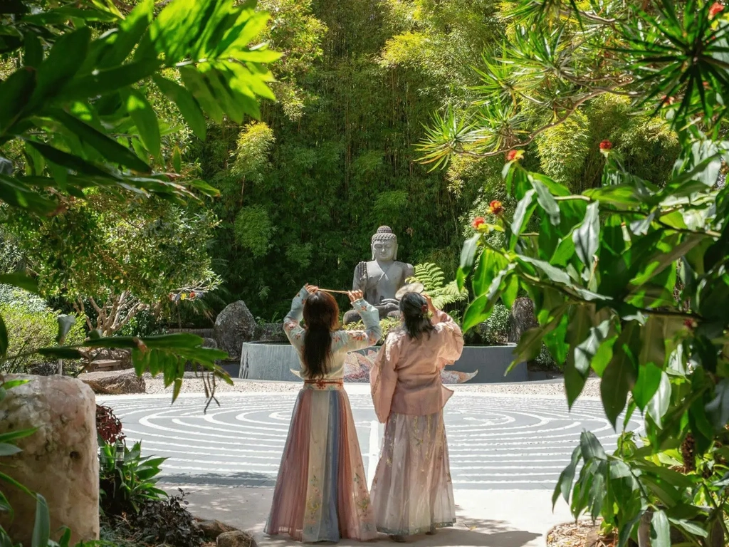 Two women about to do the meditative walk at the Crystal Labyrinth