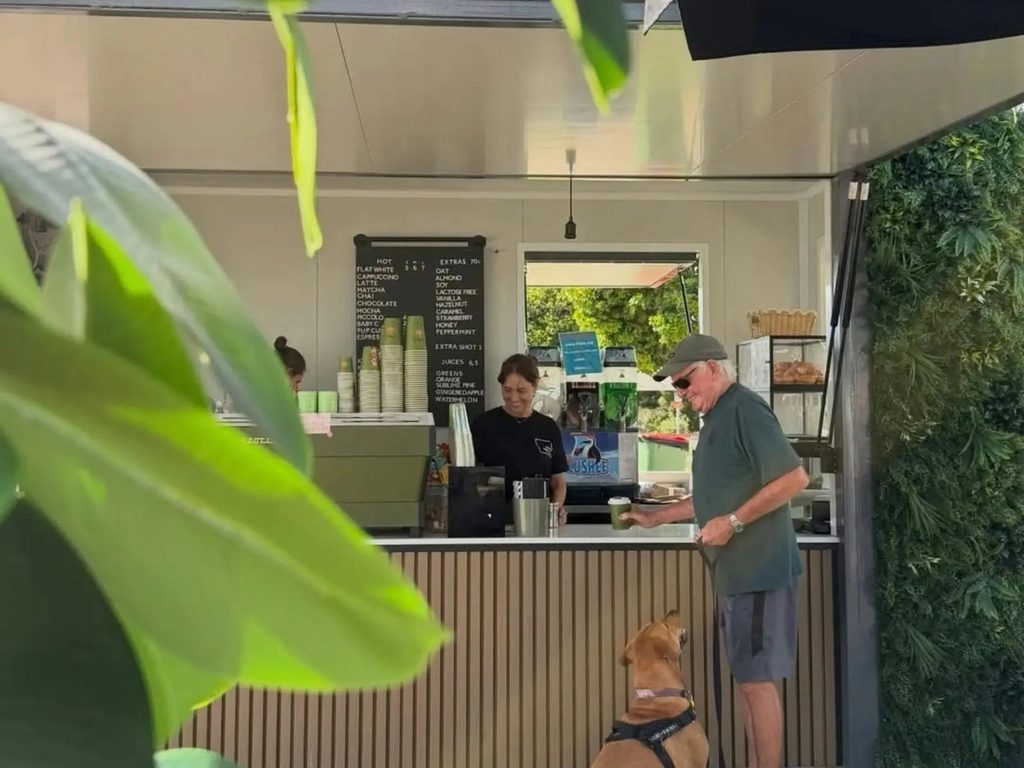 Customer with his dog at Harley and Hudson Coffee Bar