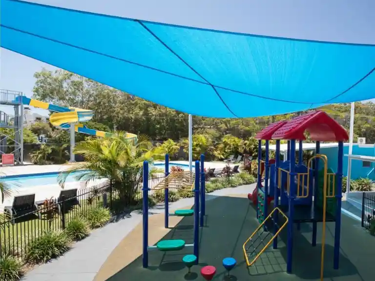 Undercover Playground and heated pool with 35 metre water slide