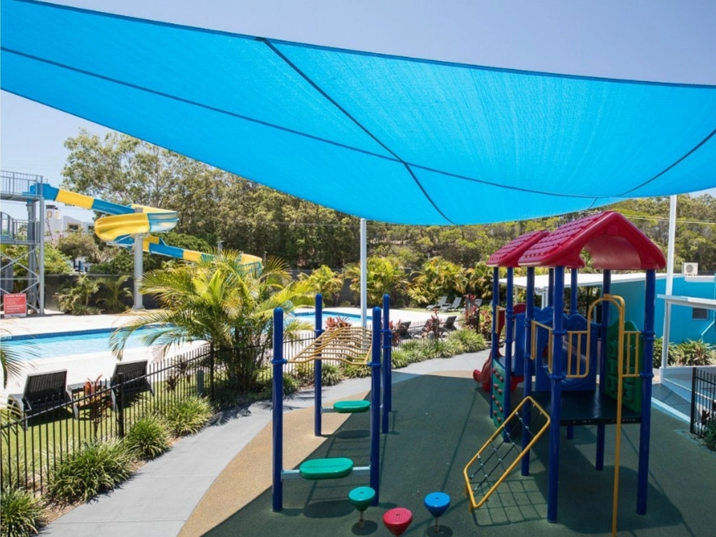 Undercover Playground and heated pool with 35 metre water slide