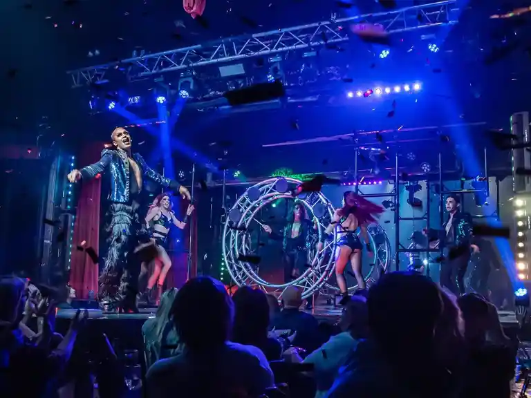 Performers live on stage at Dracula's Cabaret