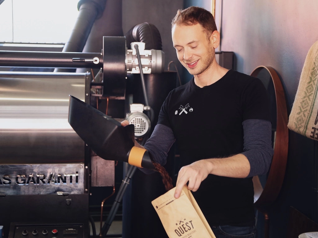 Coffee beans being packed for a customer