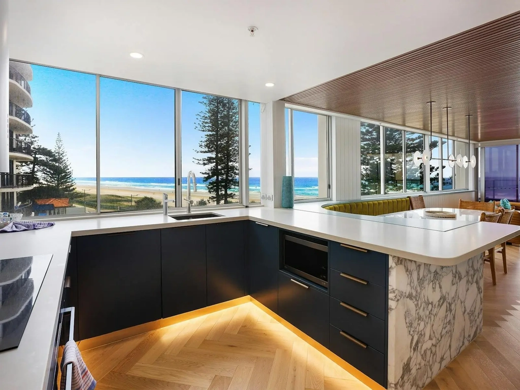 The Penthouses Surfers Paradise - luxurious designed kitchen with amazing views of the ocean