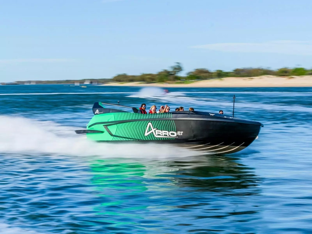 Arro Jet Boat travelling at speed along the water.