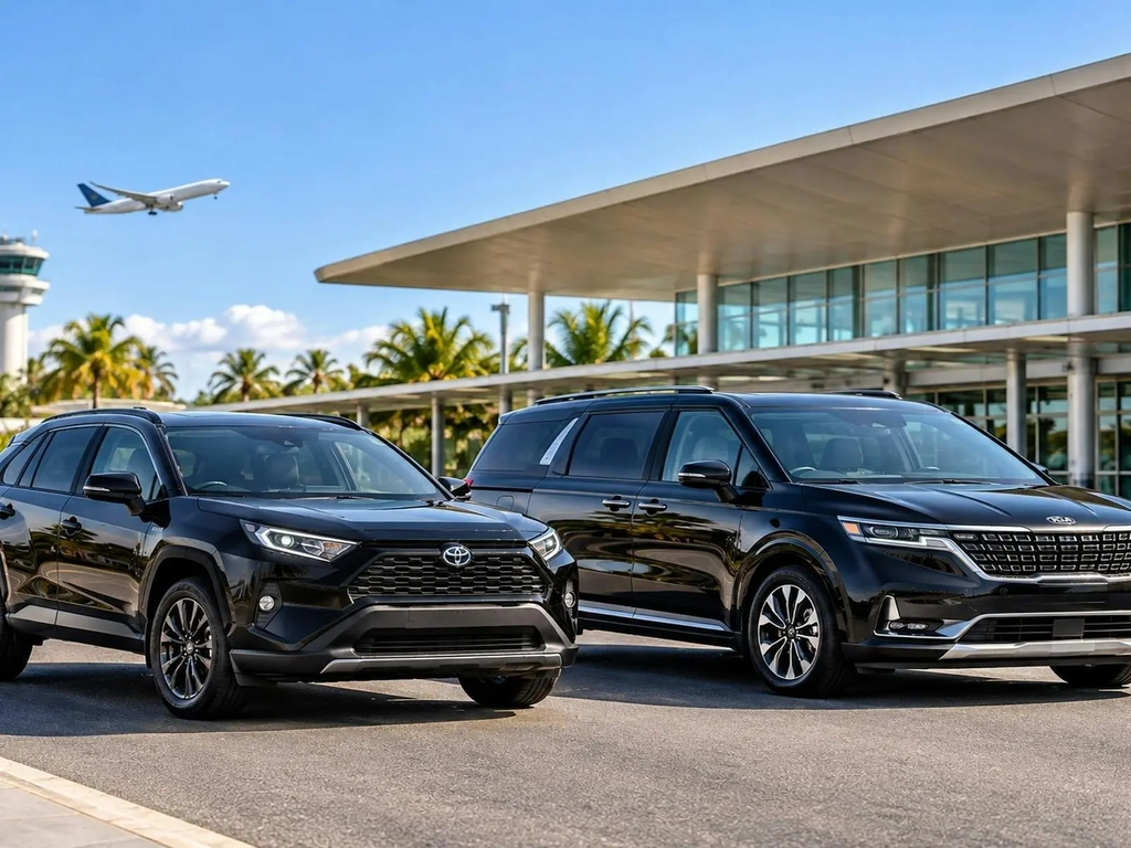 Black Toyota RAV4 and Kia Carnival representing CGC Airport Transfers on the Gold Coast, Queensland.