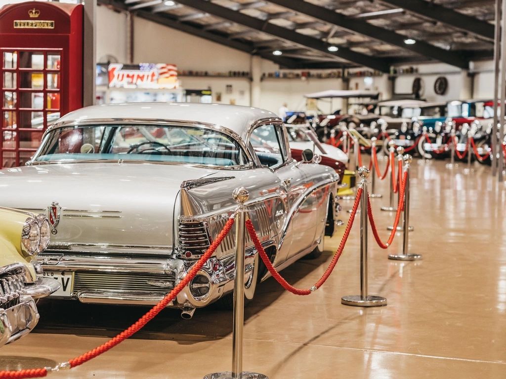 Cars on display inside the Gold Coast Motor Museum