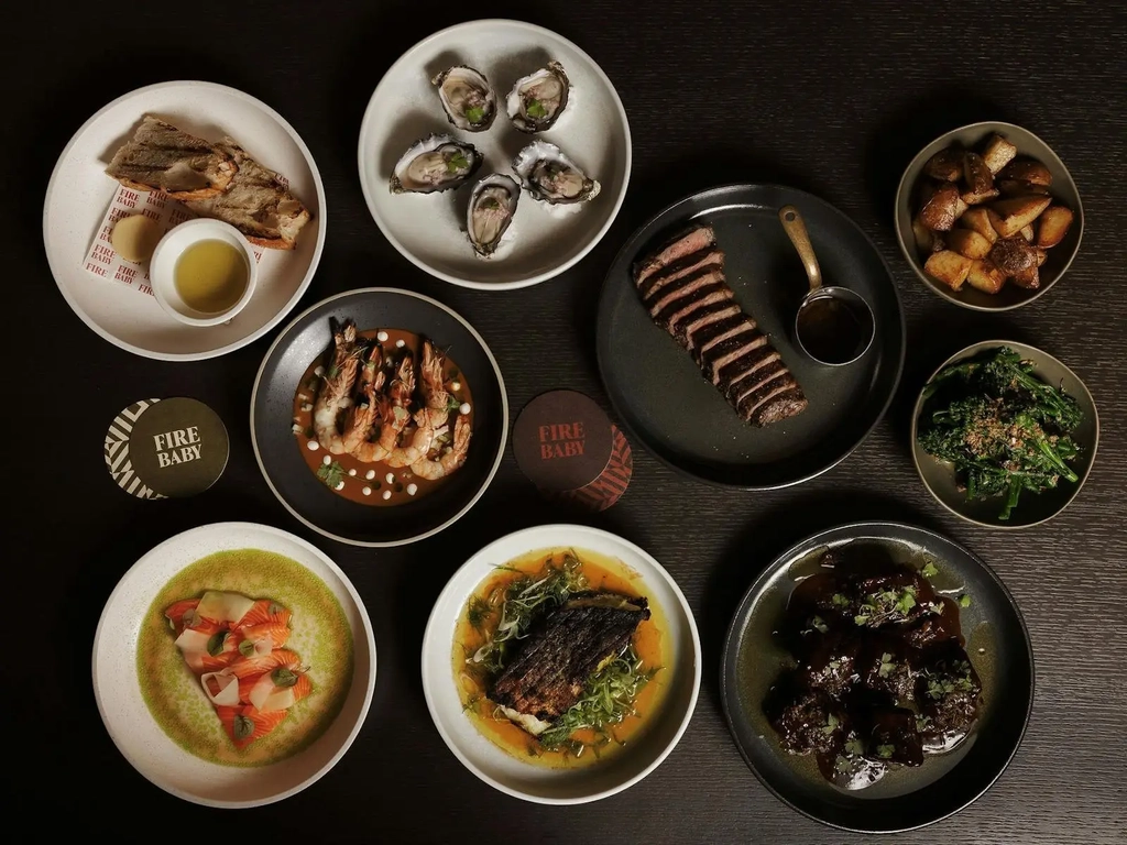 9 Dishes from ember kitchen, oysters, prawns, stakes and sides