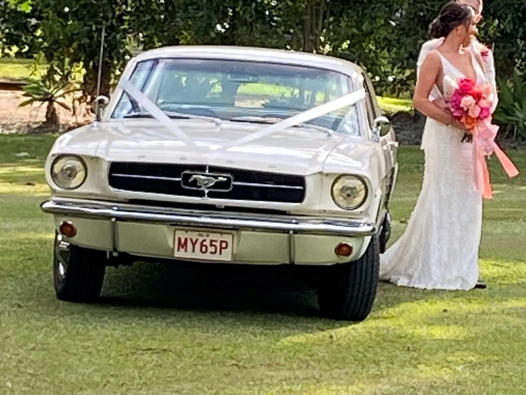 Bride and Groom with 65 Mustang