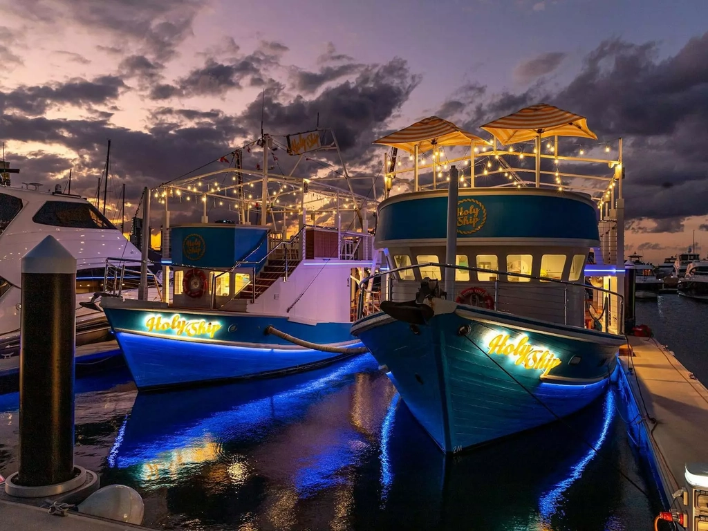 Holy ship look at all those festoon lights lighting up the roof top dining on our vessels