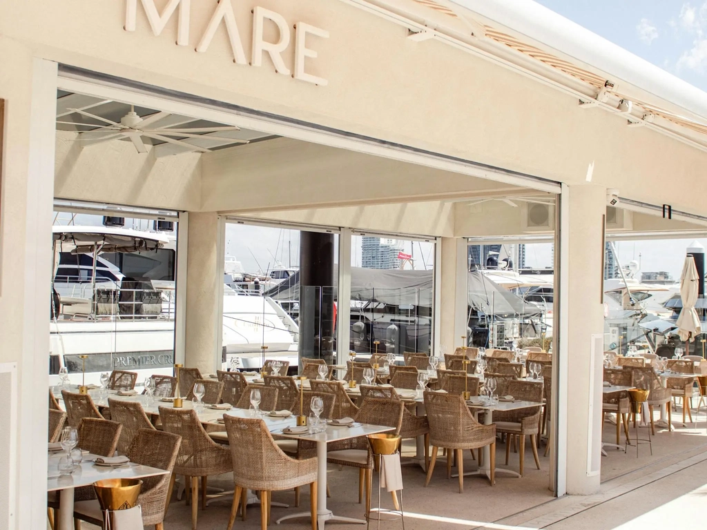 Exterior view of MĀRE waterfront restaurant at Marina Mirage