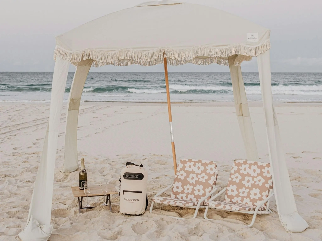 Luxury cabana, chairs & table on a Gold Coast Beach