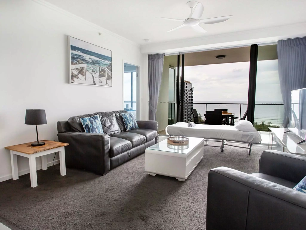 View of the ocean from the modern well appointed living room