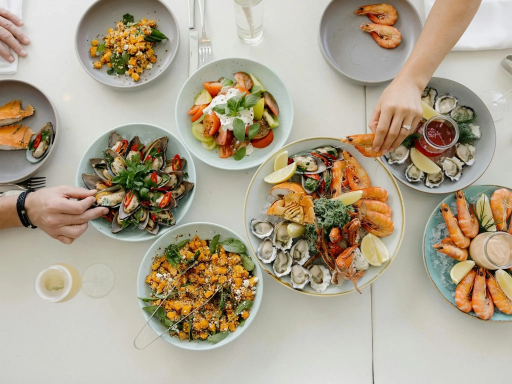 Variety of dishes from Seafood Buffet.