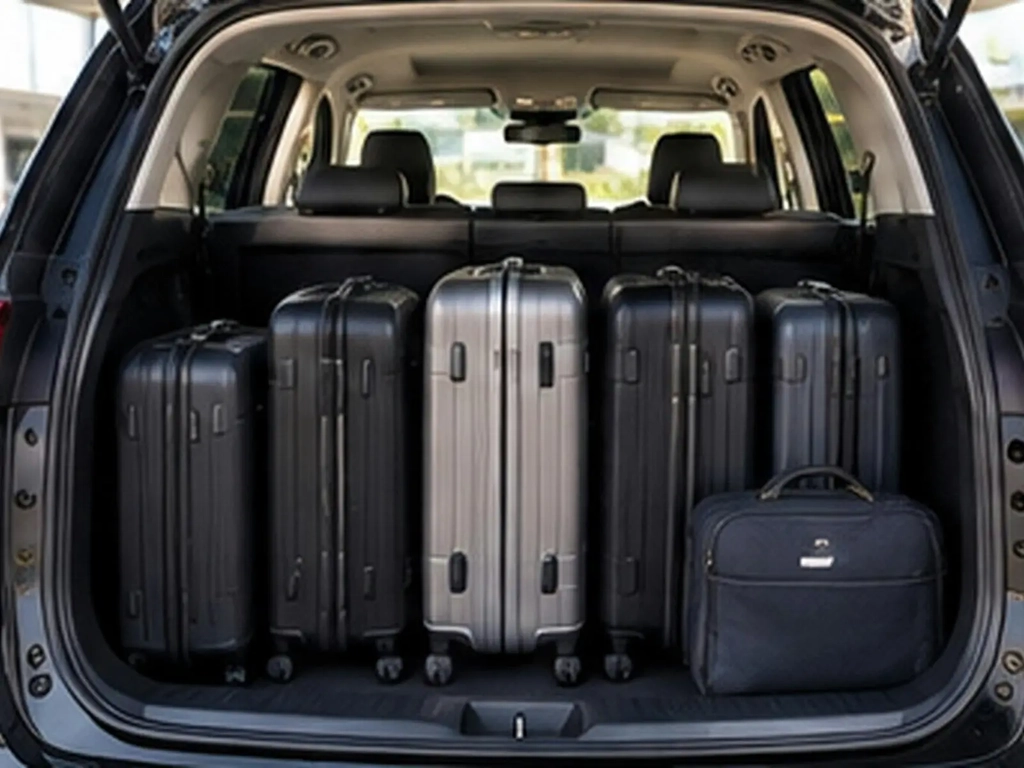 Luggage storage area of a Kia Carnival showing space for passenger suitcases and bags.