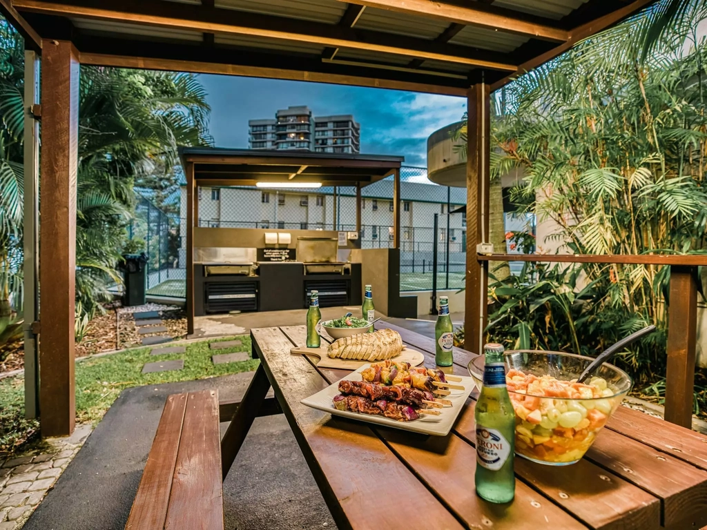 The Outdoor BBQ and Entertainment area at The Regent Apartments