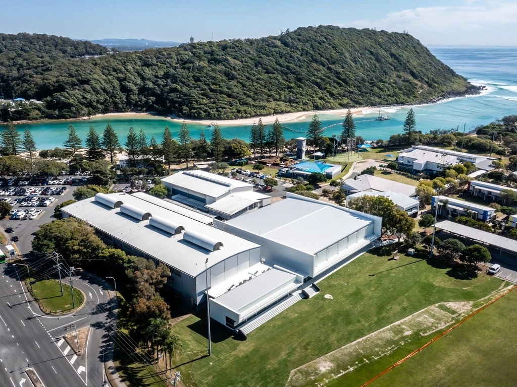 Aerial view of Gold Coast Recreation Precincy overlooking Tallebudgera Creek entrance