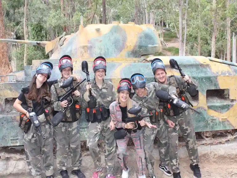 Paintball group having fun