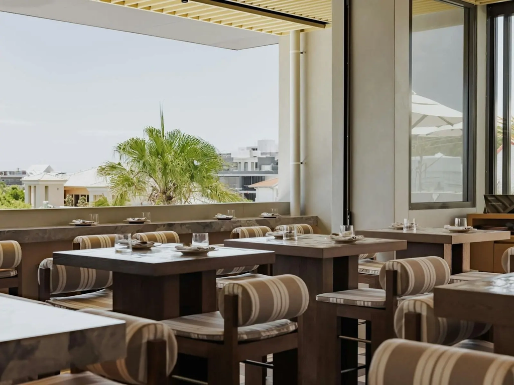 Inside of Sueno, with high tables and stools