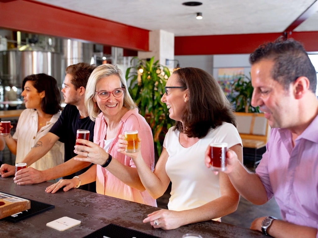 Enjoying beers at the bar at Burleigh Brewing