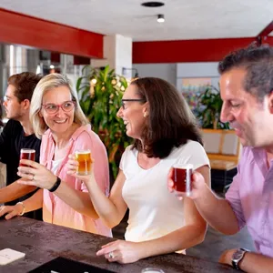 Enjoying beers at the bar at Burleigh Brewing