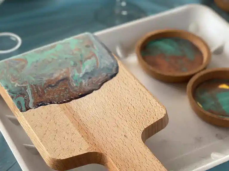Learn to resin decorate a mini board and 2x coasters - Sip 'n' Dip Burleigh Heads Image 1