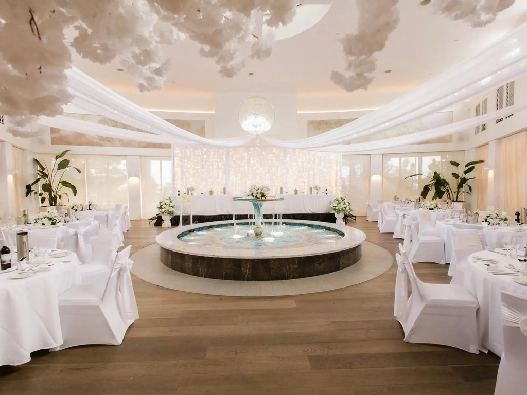 Beautiful draps and lighting set up for a weddding