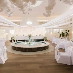 Beautiful draps and lighting set up for a weddding