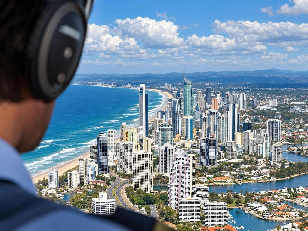 Pilot view of the Gold Coast city