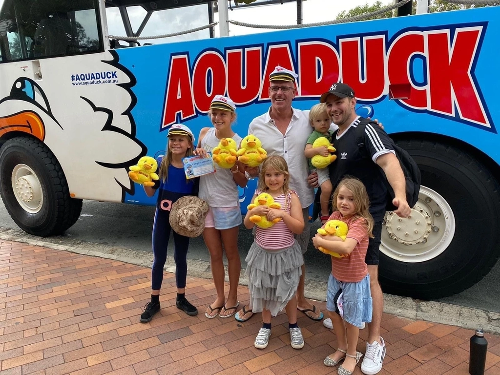 Family in front of the Aquaduck