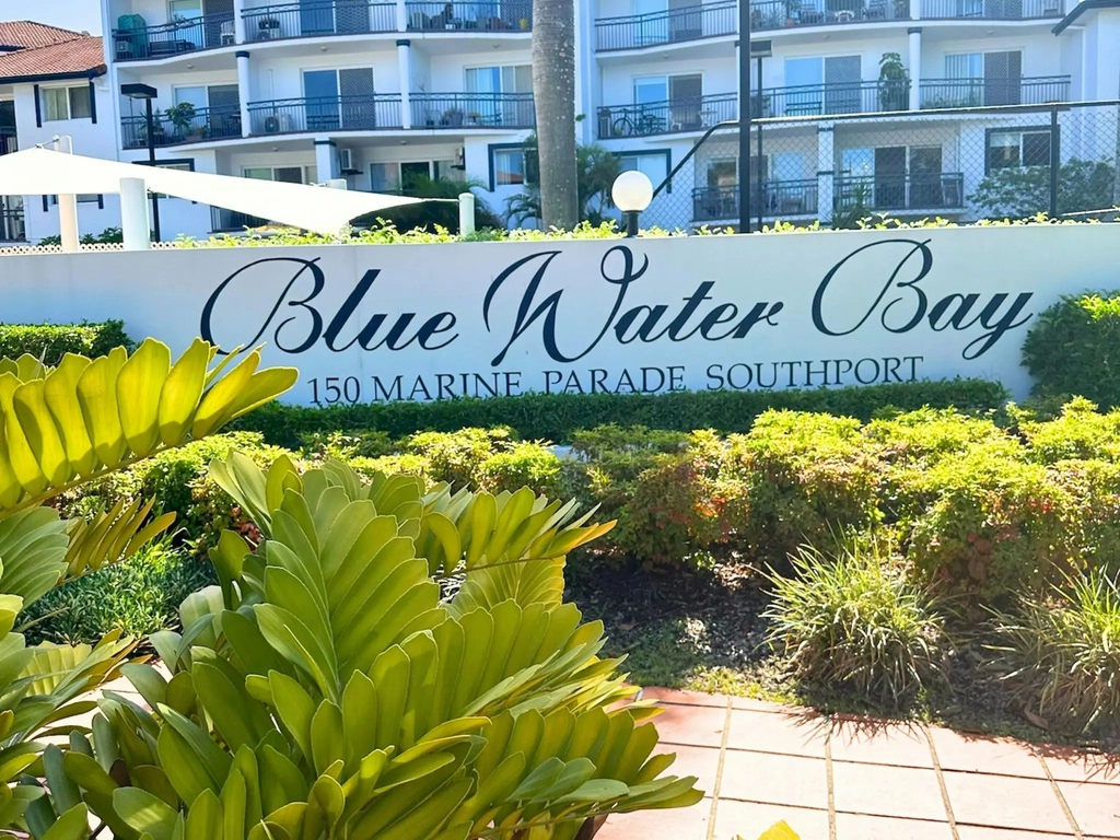 Entrance sign to Blue water luxury villas