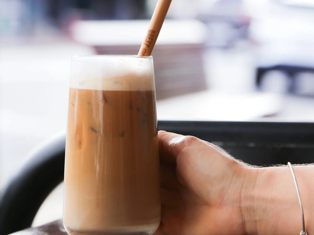 Cool iced latte made with organic coffee beans