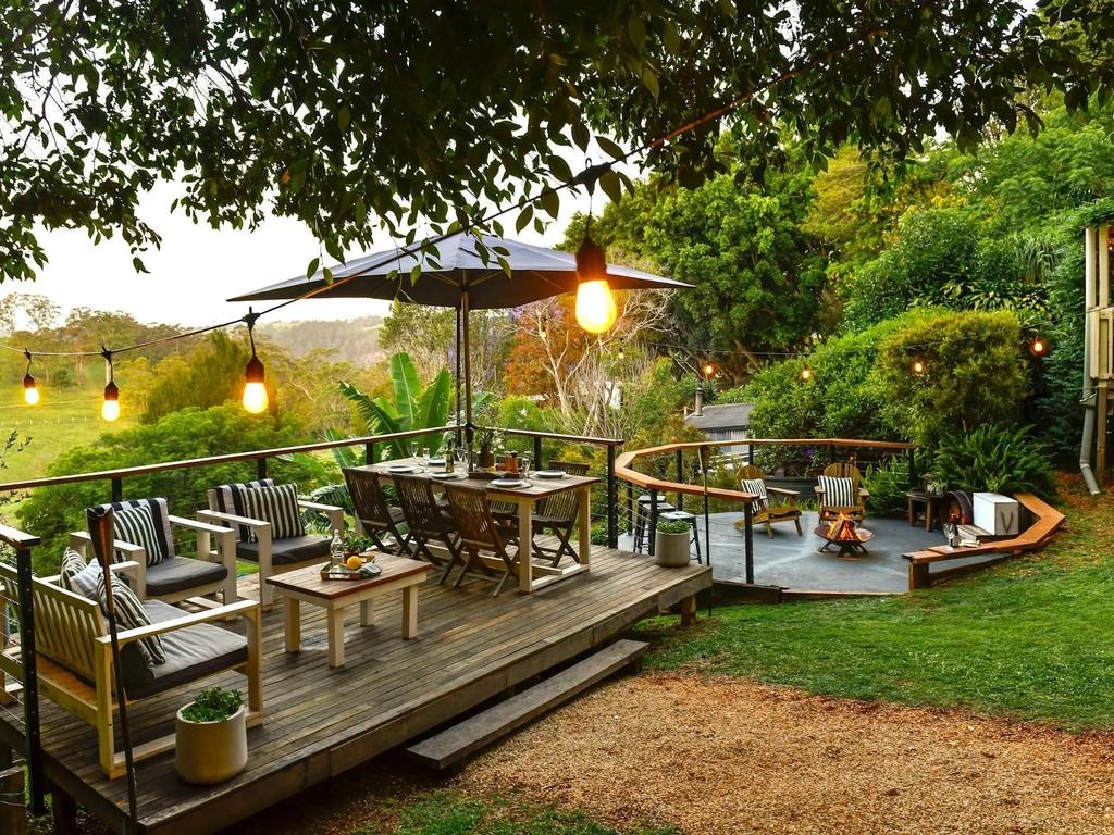 The house entertaining and fire pit