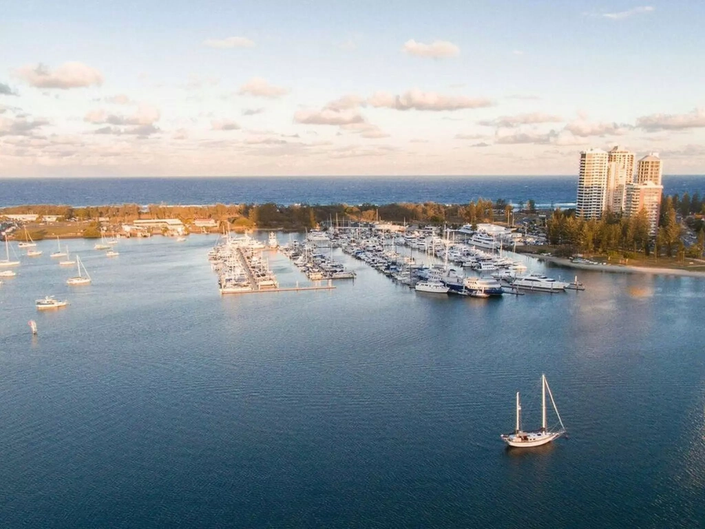 Stunning views from the balcony over the water to the yacht club and the Marina Mirage shopping area