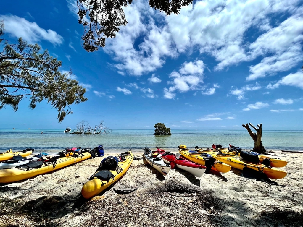 Kayaks on the beach of Moreton Island