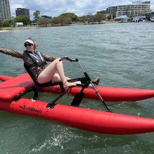 Woman safely sits on waterbike