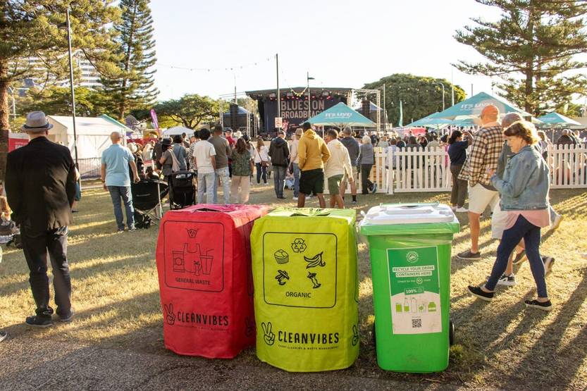 Recycling bins at Blues