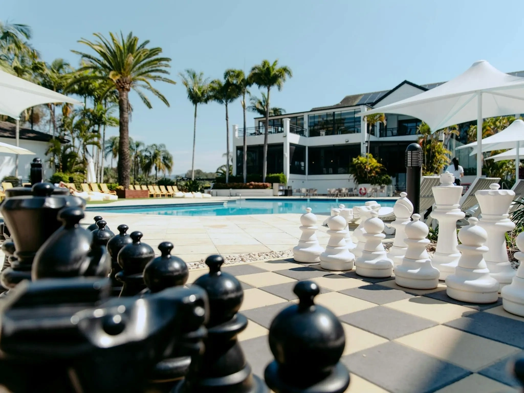 View from the giant chess overlooking the pool