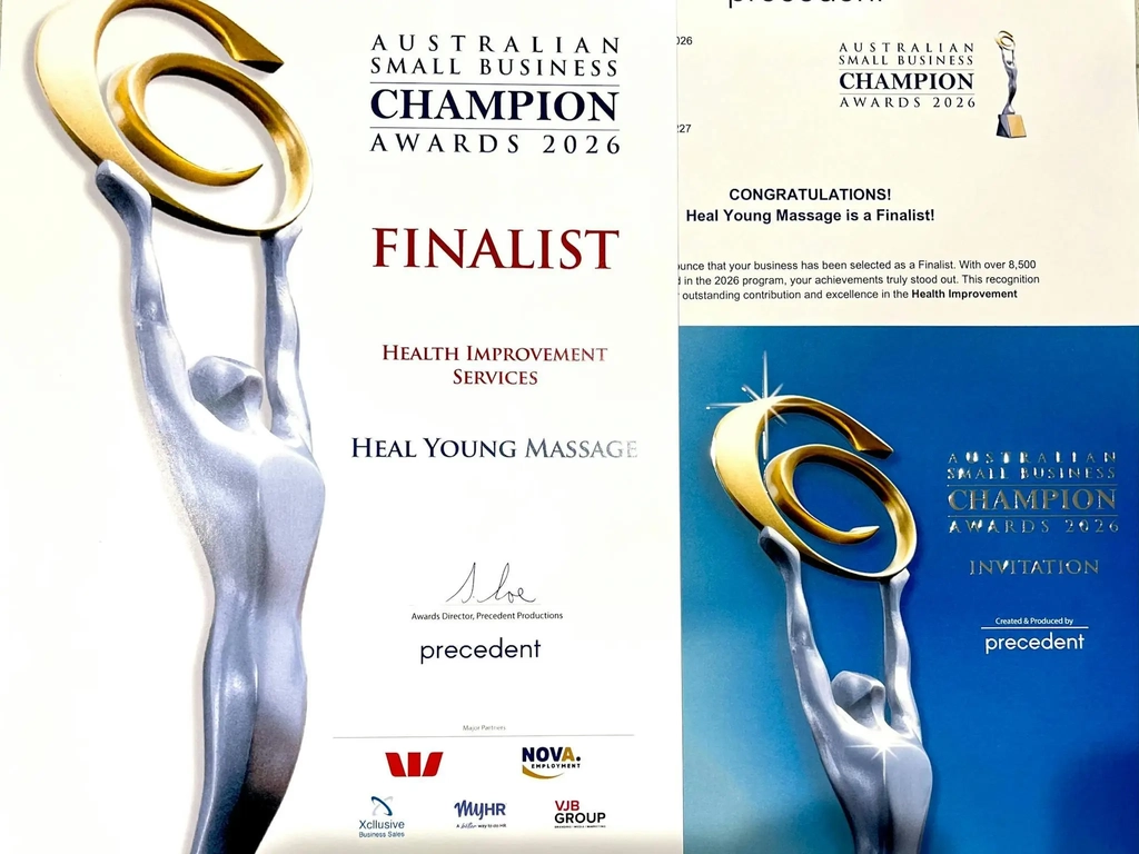 Heal Young Massage Finalist certificate, Australian Small Business Champion Awards 2026
